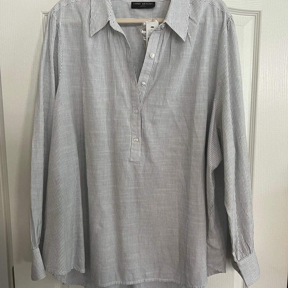 Lane Bryant Blue and White Button Down Shirt